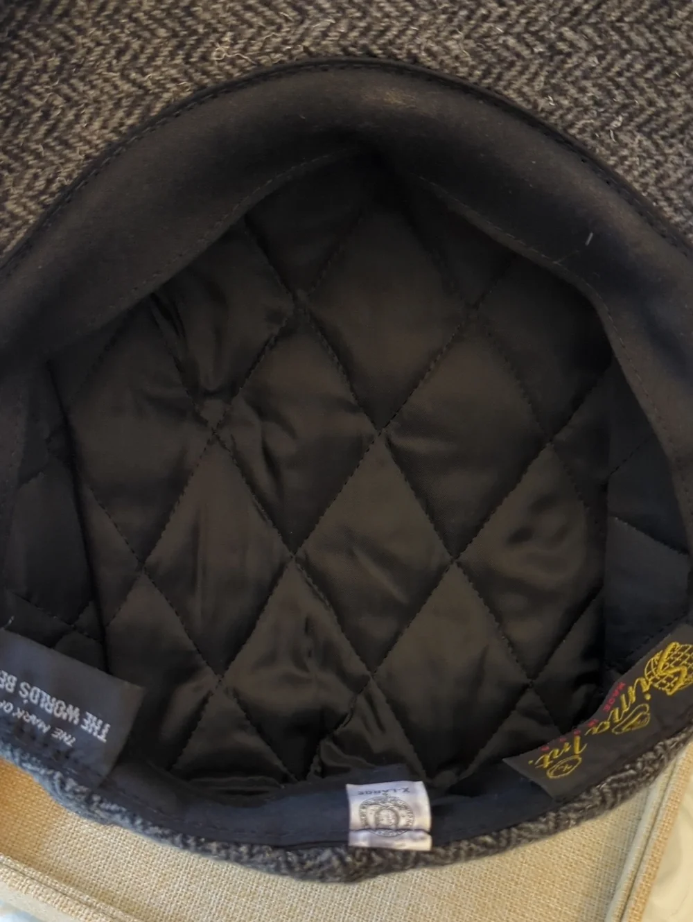 Vintage Sima Int. 100% Pure Wool Herringbone Skipper Cap Hat Black Grey  XL